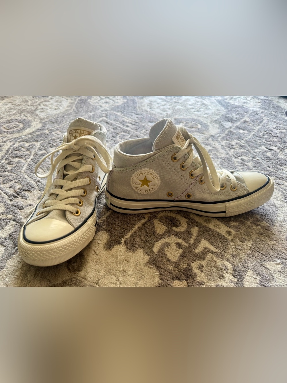 Converse Kids High Top Sneakers in White with Gold Accents